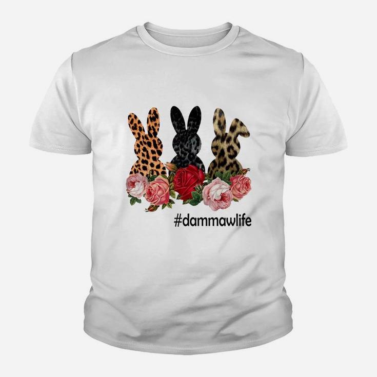 Cute Bunny Flowers Dammaw Life Happy Easter Sunday Floral Leopard Plaid Women Gift Kid T-Shirt