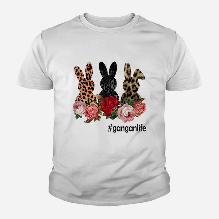Cute Bunny Flowers Gangan Life Happy Easter Sunday Floral Leopard Plaid Women Gift Kid T-Shirt