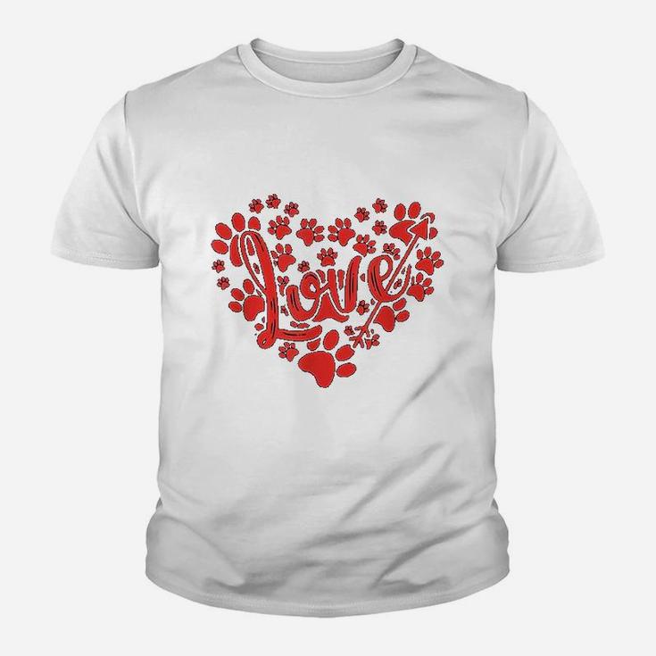 Cute Heart Paws Print Valentine Present For Dog Cat Lovers Kid T-Shirt