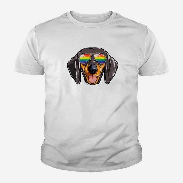 Dachshund Gay Pride Flag Sunglasses Lgbt Dog Puppy Kid T-Shirt