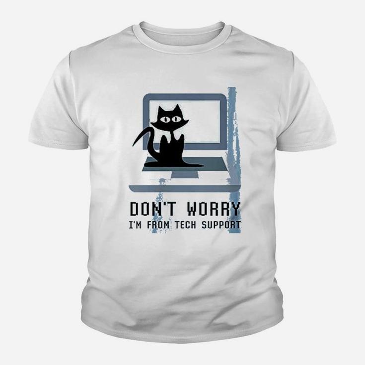 Dont Worry Im From Tech Support Cute Cat Owner On Computer Kid T-Shirt