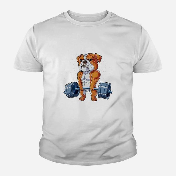English Bulldog Weightlifting Deadlift Fitness Gym Kid T-Shirt