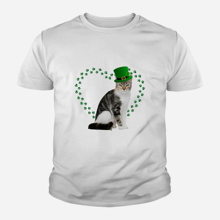 European Shorthair Heart Paw Leprechaun Hat Irish St Patricks Day Gift For Cat Lovers Kid T-Shirt