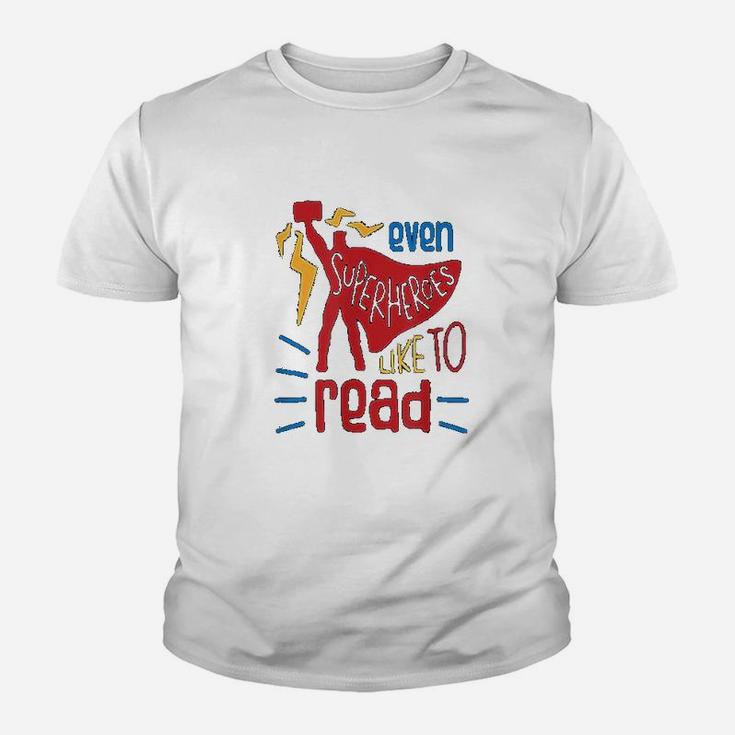 Even Superheroes Like To Read Books Library Reading Teacher Kid T-Shirt