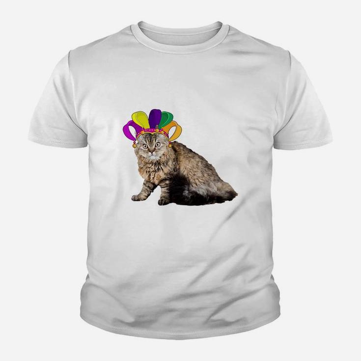 Fat Tuesday Mardi Gras Selkirk Rex Wearing Jester Hat Gift Cat Lovers Kid T-Shirt