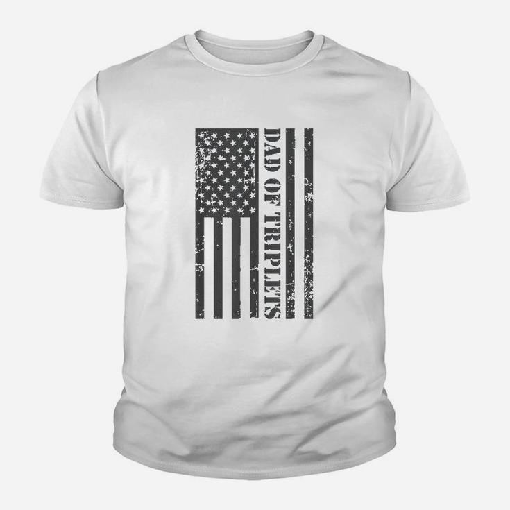 Fathers Day Triplet Dad American Flag Dad Of Triplets Gif Kid T-Shirt