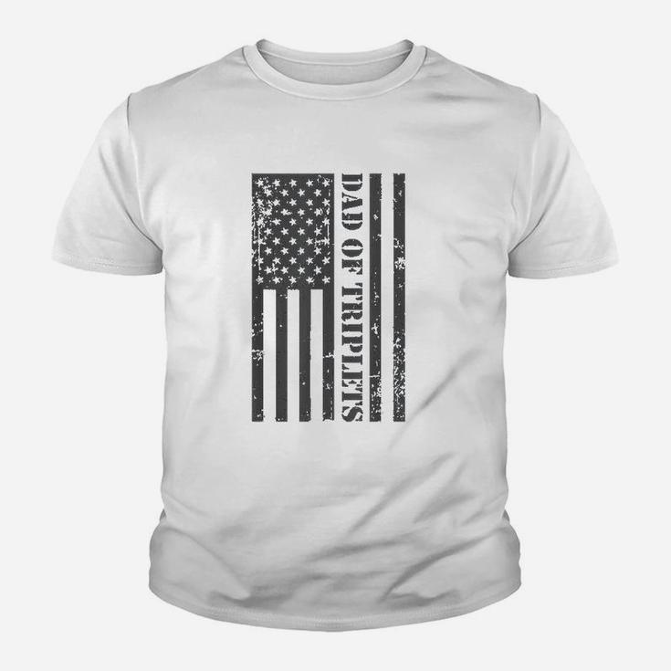 Fathers Day Triplet Dad American Flag Dad Of Triplets Gift Kid T-Shirt