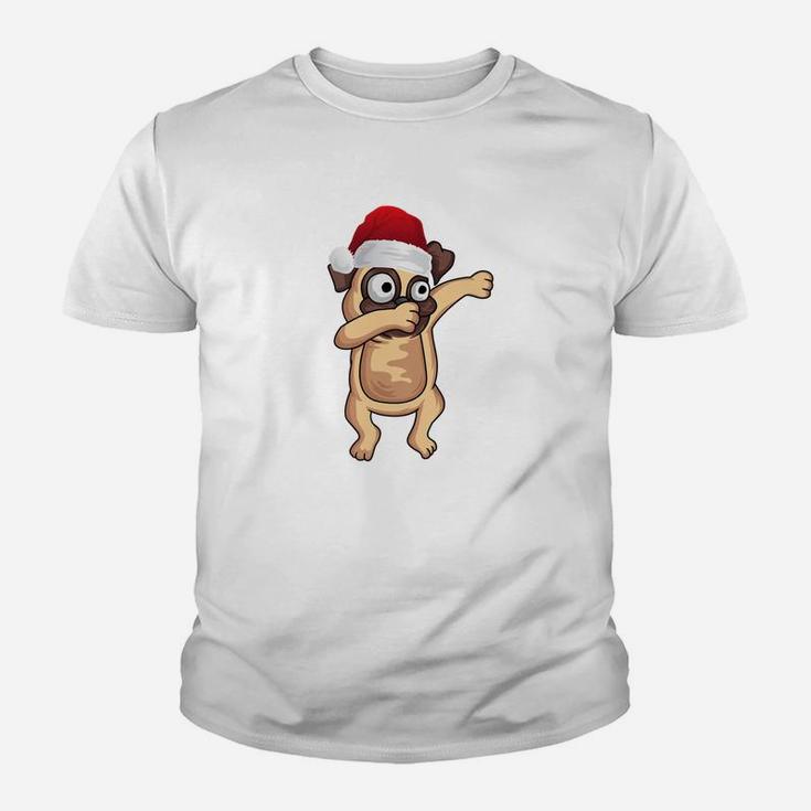 Funny Dab Dabbing Pug Christmas Xmas Dog Santa Gift Kid T-Shirt