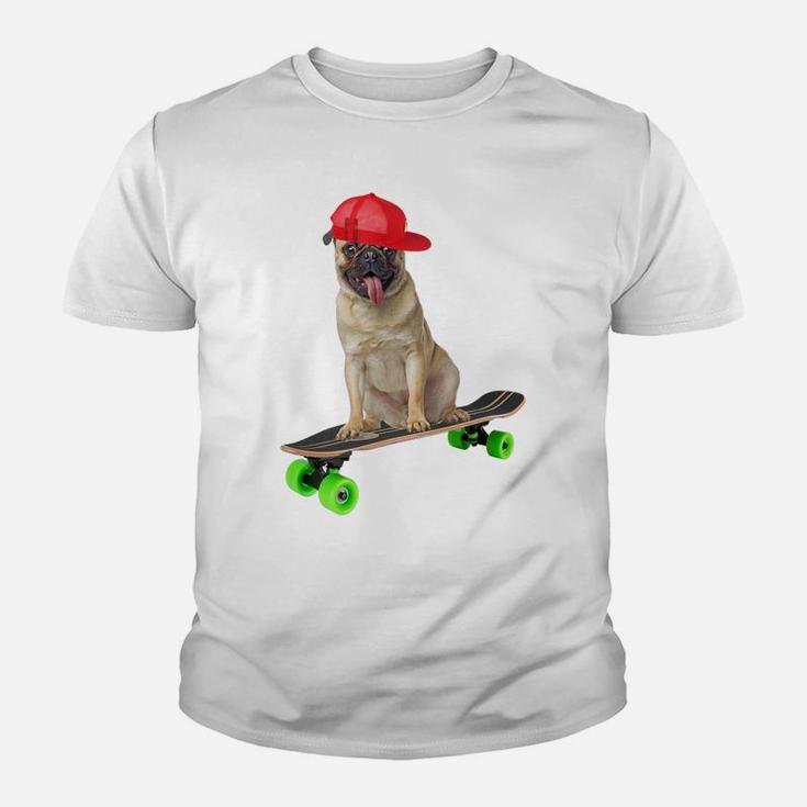 Funny Pug Dog Skateboarding Skater Trucks Kid T-Shirt