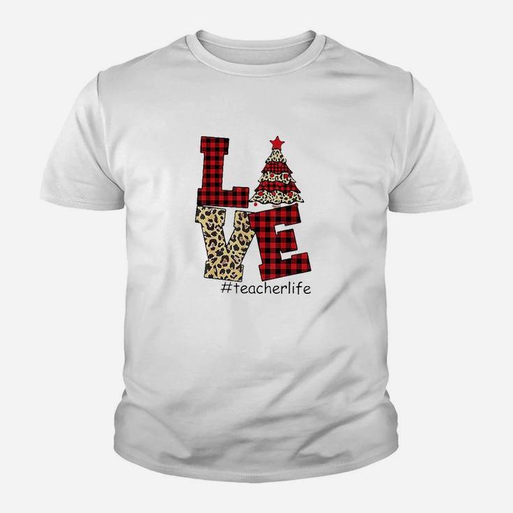 Funny #teacherlife Teacher Life Christmas Tree Love Leopard Kid T-Shirt
