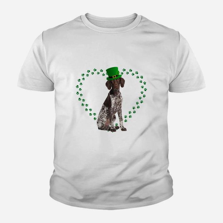 German Shorthair Pointer Heart Paw Leprechaun Hat Irish St Patricks Day Gift For Dog Lovers Kid T-Shirt