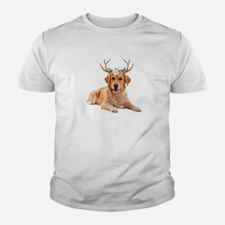 Golden Retriever Dog Reindeer Antlers Funny Christmas Shirt Kid T-Shirt