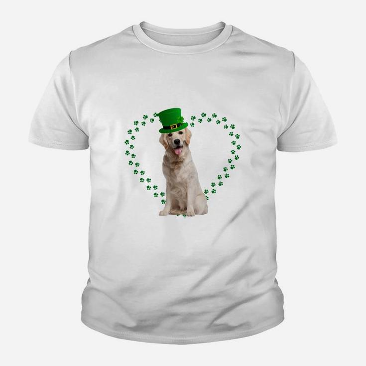 Golden Retriever Heart Paw Leprechaun Hat Irish St Patricks Day Gift For Dog Lovers Kid T-Shirt