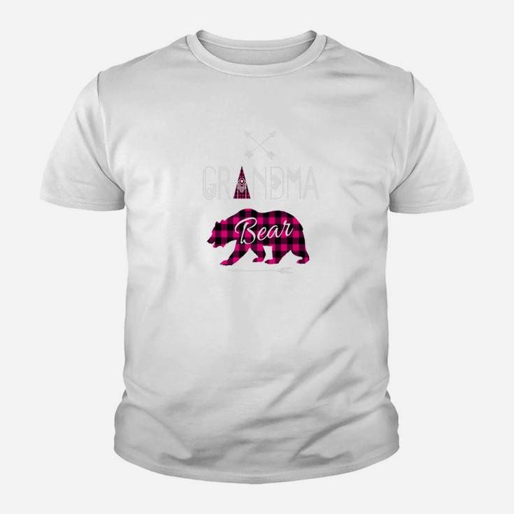 Grandma Bear Buffalo Plaid Pink Family Xmas Camping Kid T-Shirt