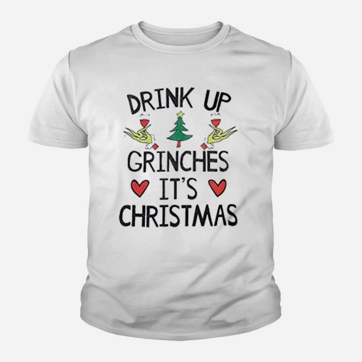 Grinch Drink Up It Is Christmas Kid T-Shirt