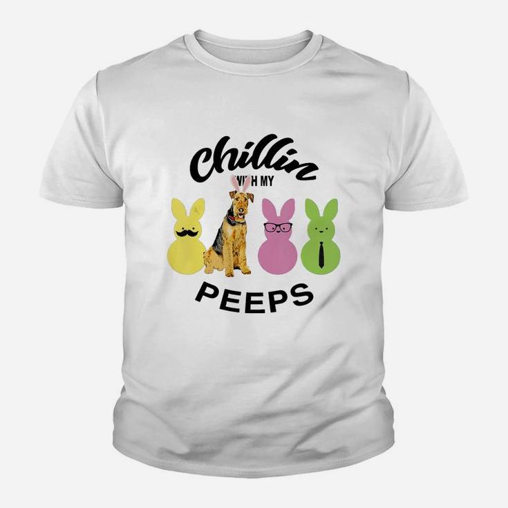 Happy 2021 Easter Bunny Cute Airedale Terrier Chilling With My Peeps Gift For Dog Lovers Kid T-Shirt