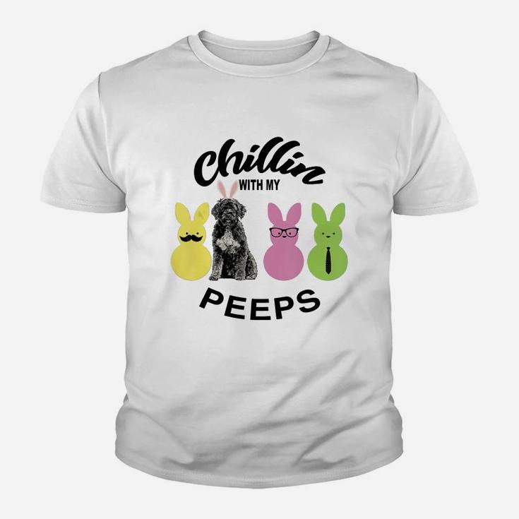 Happy 2021 Easter Bunny Cute Portuguese Water Dog Chilling With My Peeps Gift For Dog Lovers Kid T-Shirt