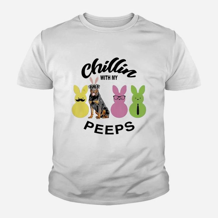 Happy 2021 Easter Bunny Cute Rottweiler Chilling With My Peeps Gift For Dog Lovers Kid T-Shirt