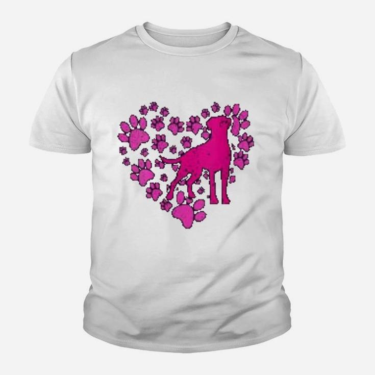 Heart Dog Paws Print Love Valentines Day Kid T-Shirt