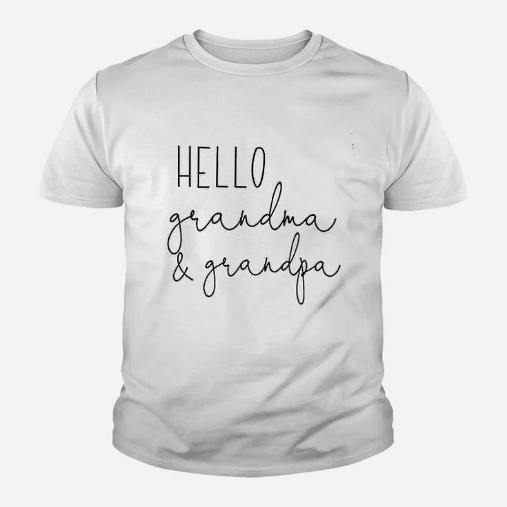 Hello Grandma And Grandpa Pregnancy Announcement Gifts Kid T-Shirt