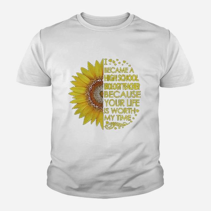 High School Biology Pun Teacher Sunflower Kid T-Shirt