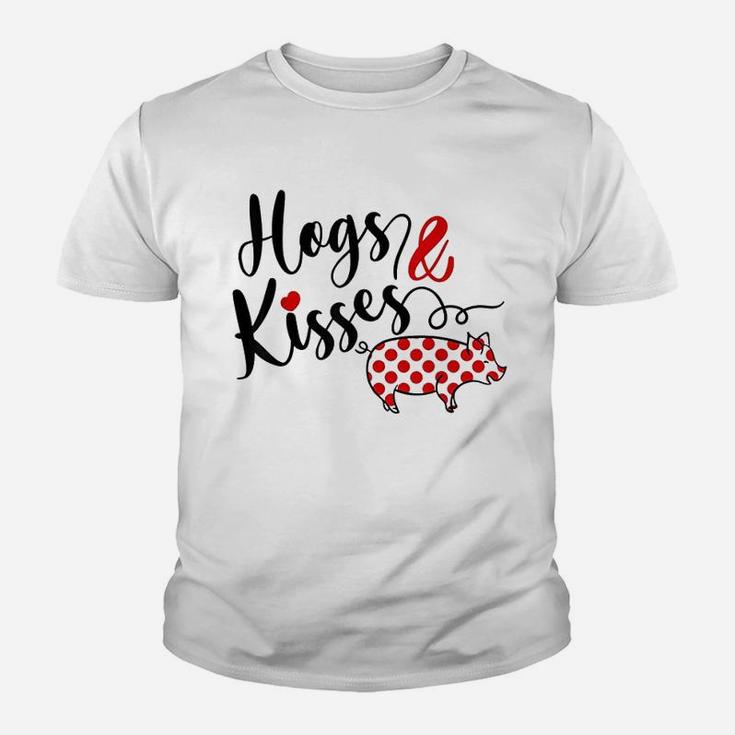 Hogs And Kisses Farm Polka Dots Pig Lover Kid T-Shirt