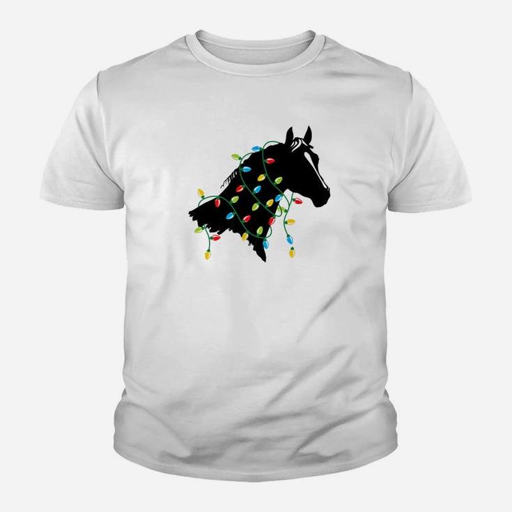 Horse Tangled Up In Colored Christmas Lights Holiday Kid T-Shirt