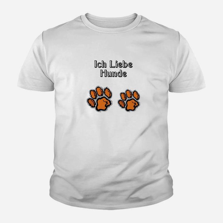 Hunde-Liebhaber Kinder Tshirt mit Pfotenabdruck, Ich Liebe Hunde Design