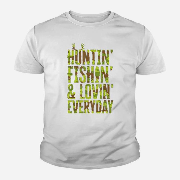 Hunting Fishing Loving Every Day For Dad, Fathers Day Camo Kid T-Shirt