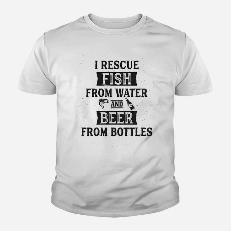 I Rescue Fish From Water And Beer From Bottles Funny Fishing Drinking Kid T-Shirt