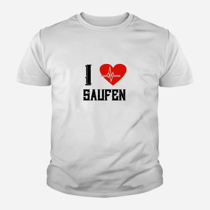 Ich liebe Saufen Herzpulslinie Kinder Tshirt, Lustiges Trinker Kinder Tshirt