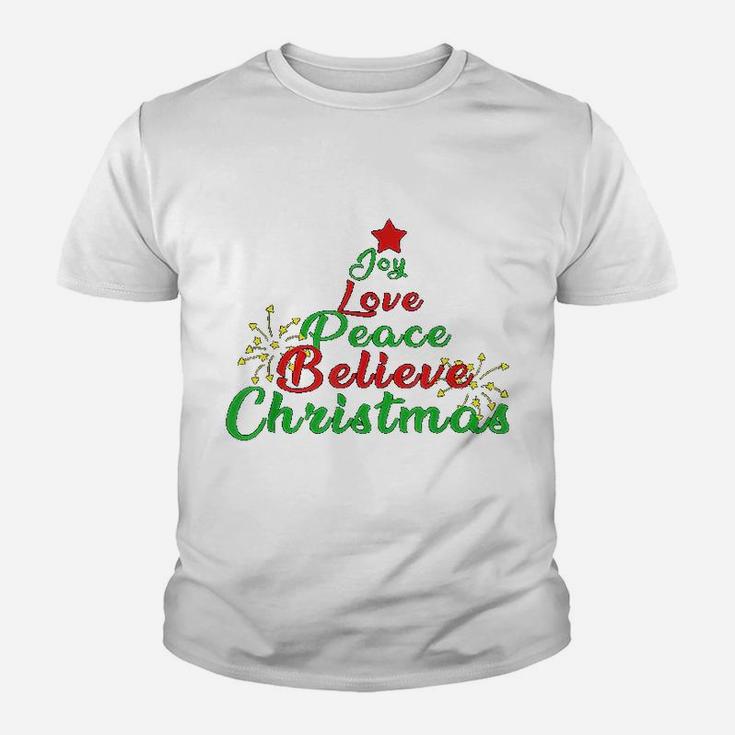 Joy Love Peace Believe Christmas Kid T-Shirt