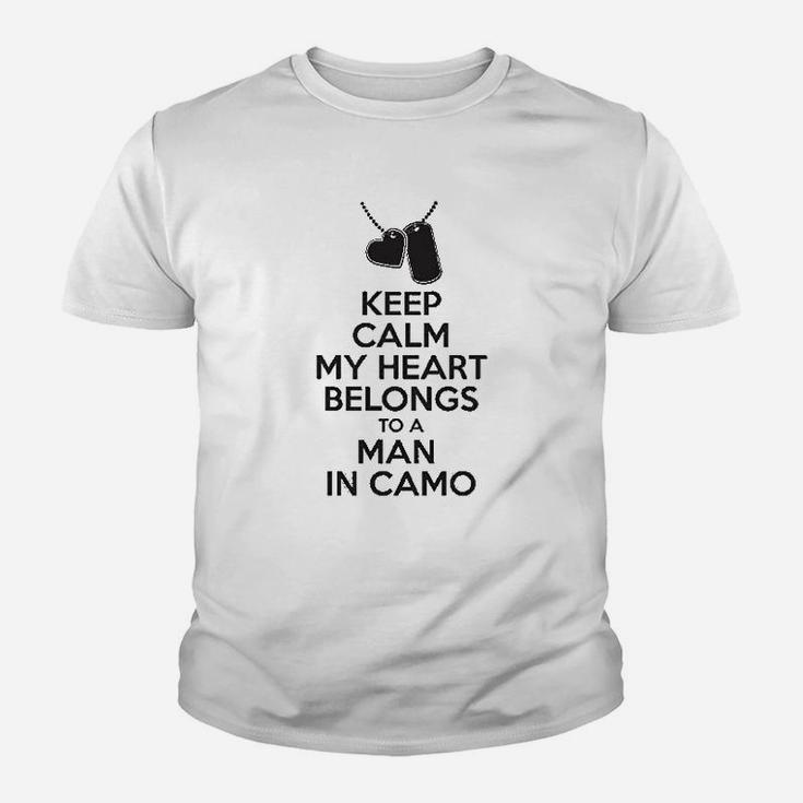 Keep Calm My Heart Belongs To A Man In Camo Kid T-Shirt