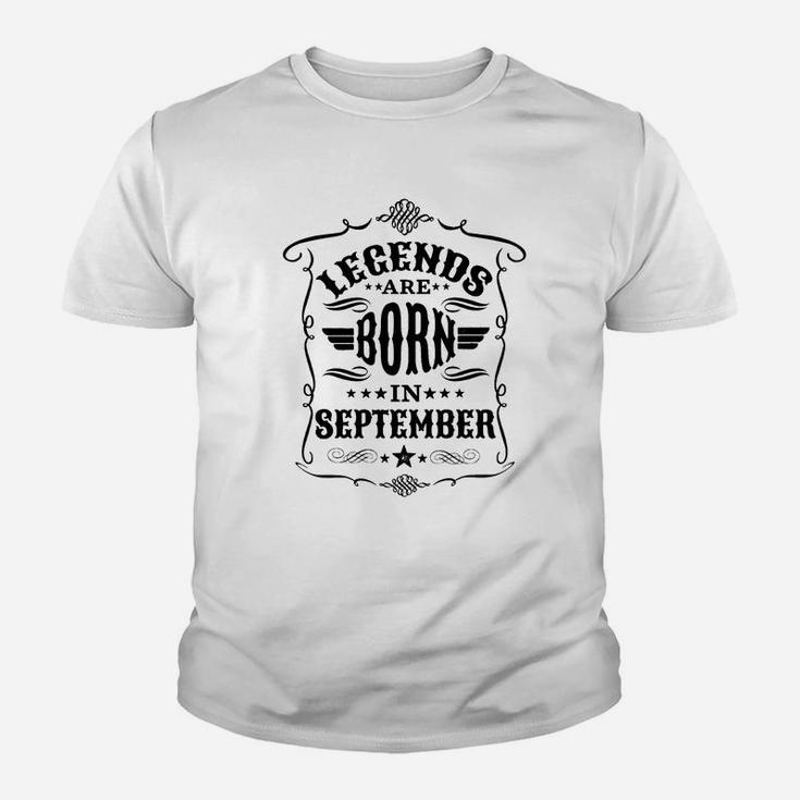 Legends Are Born In September Black Text Kid T-Shirt