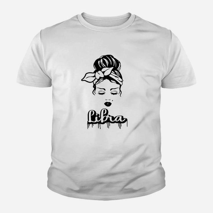 Libra Zodiac Sign Messy Bun Retro Vintage Birthday Kid T-Shirt