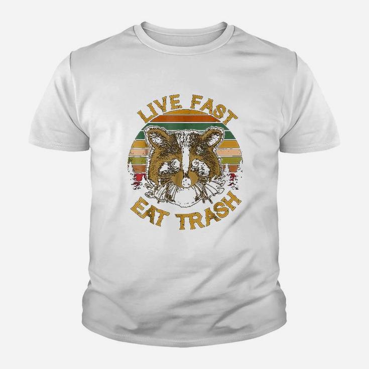 Live Fast Eat Trash Funny Raccoon Camping Kid T-Shirt