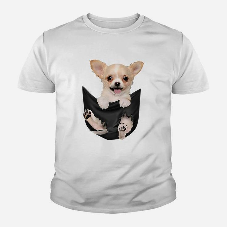 Lustiges Chihuahua Taschen-Design Kinder Tshirt, Hunde-Motiv Oberteil