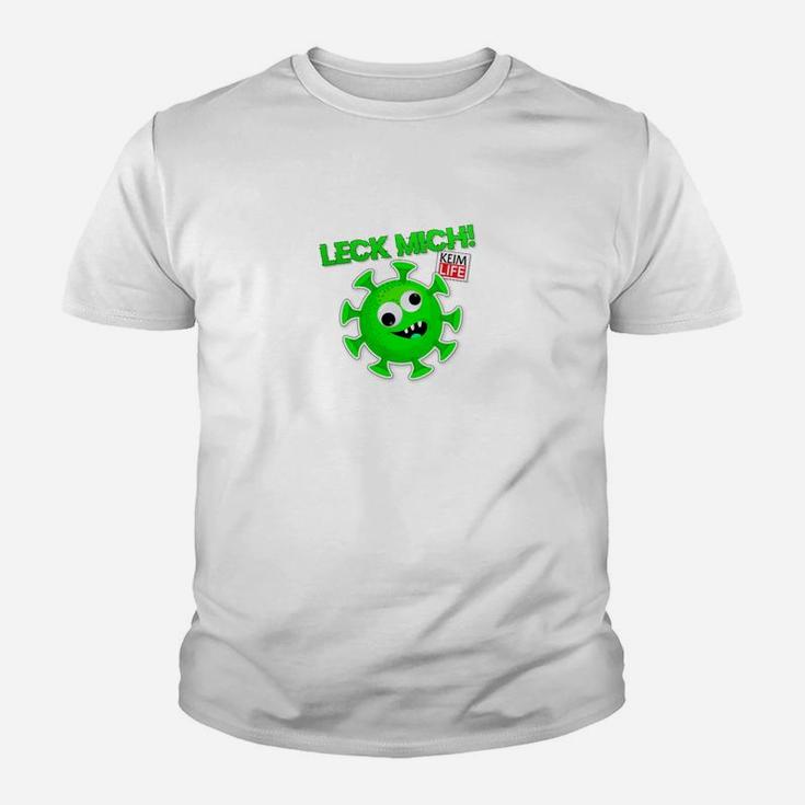 Lustiges Comic Virus Kinder Tshirt Leck mich, Unisex Weiß