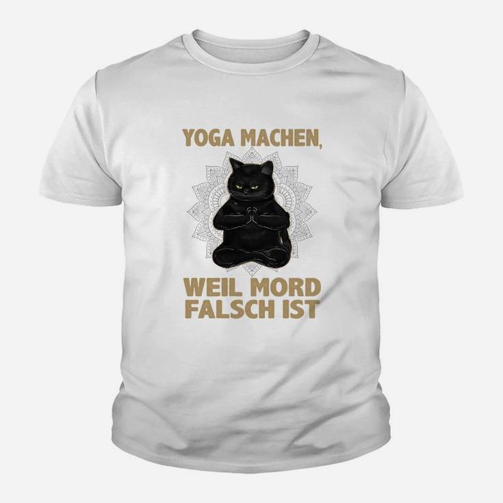 Lustiges Yoga-Katzen-Kinder Tshirt Yoga, weil Mord falsch ist, Weiß