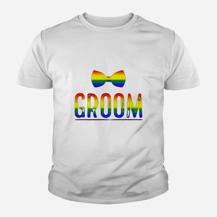 Mens Bachelor Party Shirt Gay Pride Rainbow Bow Tie Groom Kid T-Shirt