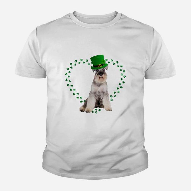 Miniature Schnauzer Heart Paw Leprechaun Hat Irish St Patricks Day Gift For Dog Lovers Kid T-Shirt