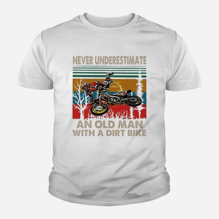 Never Underestimate An Old Man With A Dirt Bike Vintage Shirt Kid T-Shirt