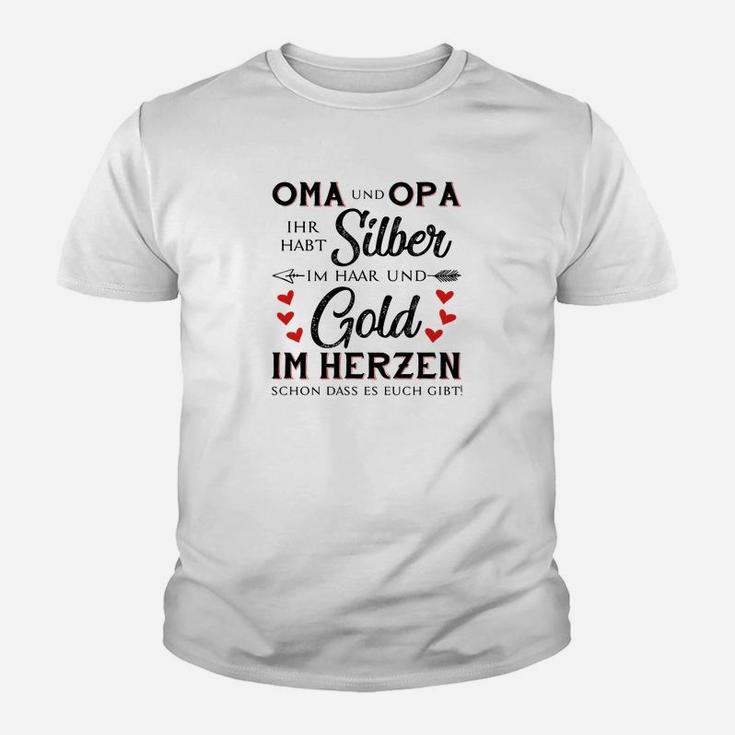 Oma und Opa Herzdesign Kinder Tshirt in Silber und Gold