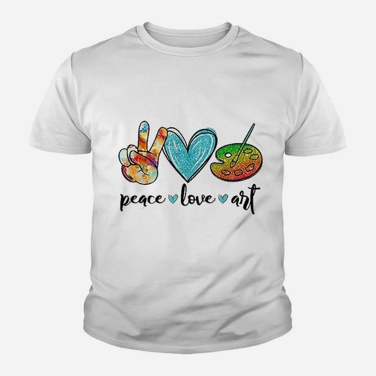 Peace Love Art Painting Palette Funny Art Teacher Gifts Kid T-Shirt