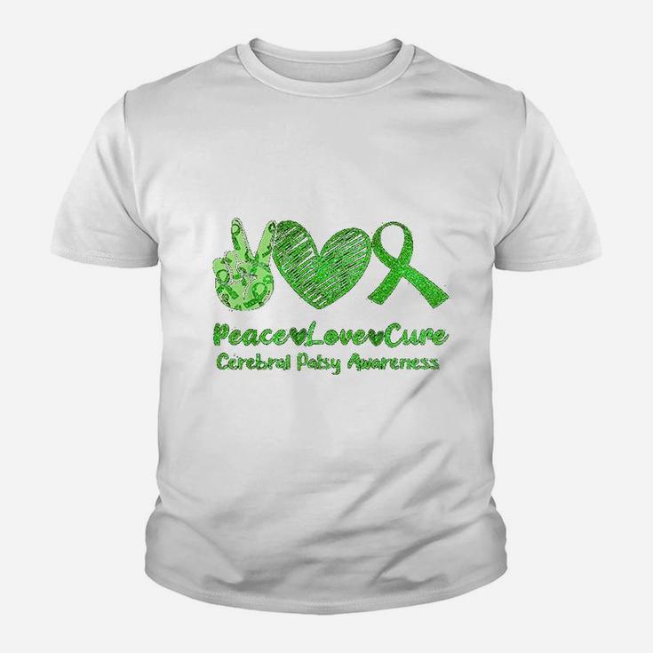 Peace Love Cure Cerebral Palsy Cp Support Green Gift Kid T-Shirt