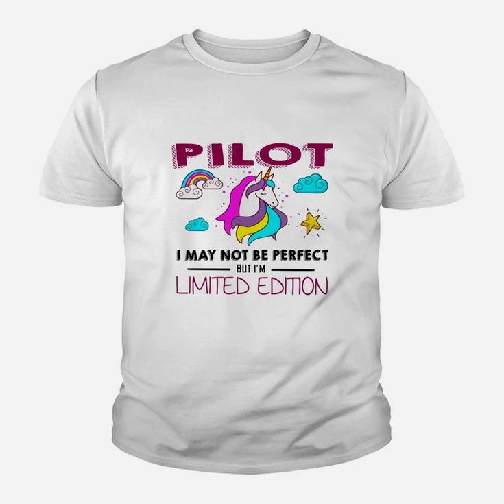 Pilot I May Not Be Perfect But I Am Unique Funny Unicorn Job Title Kid T-Shirt