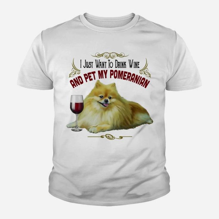 Pomeranian Dog Pom And Wine Funny Pomeranian Gifts Kid T-Shirt