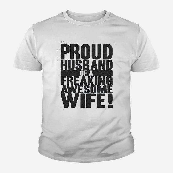 Proud Husband Of A Freaking Awesome Wife Funny Valentines Day Kid T-Shirt