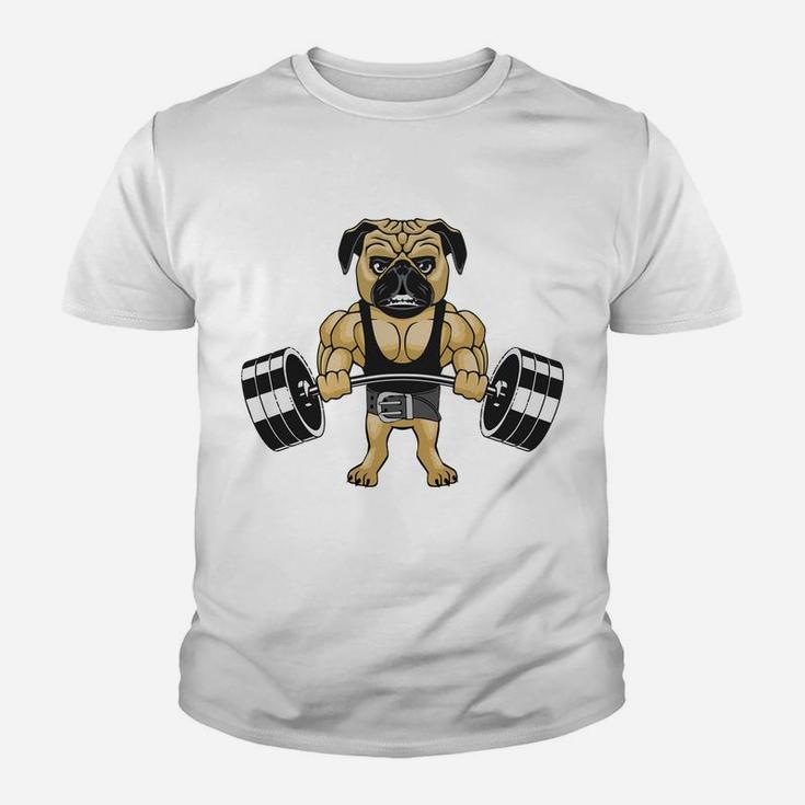 Pug Funny Powerlifting Deadlifting Pug Gift Kid T-Shirt