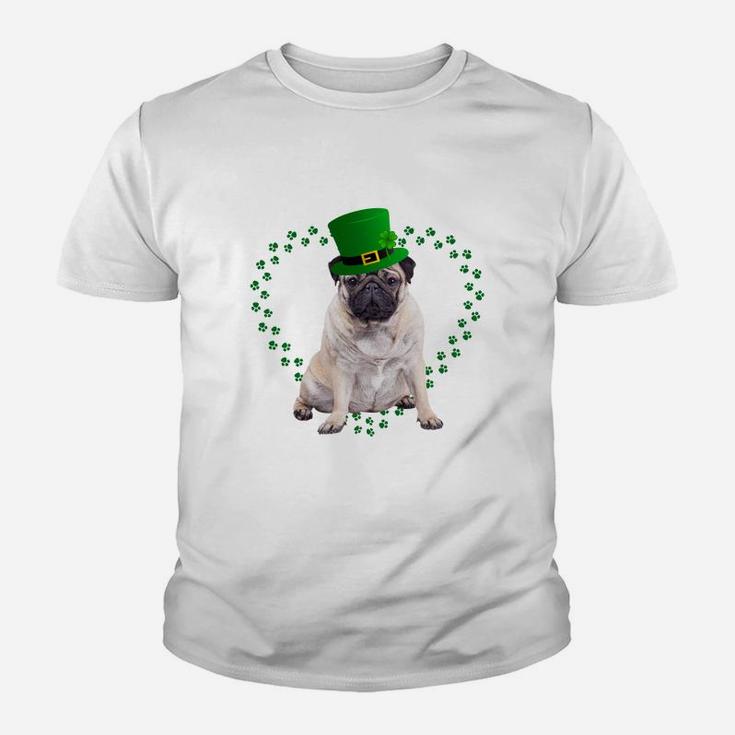 Pug Heart Paw Leprechaun Hat Irish St Patricks Day Gift For Dog Lovers Kid T-Shirt